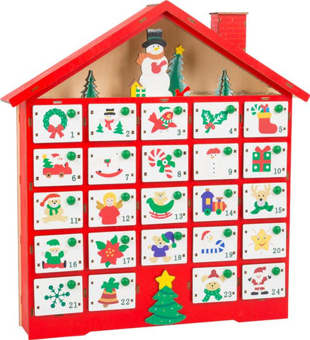 Wooden Red House Christmas Motifs Advent Calendar