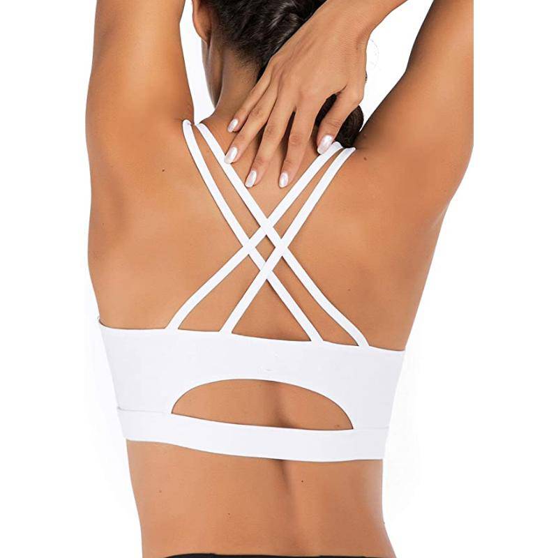 Wholesale Back Closure Strappy Sports Bras Criss Cross Wireless Padded  Workout Yoga Bra Tops - White XL - Aulola UK