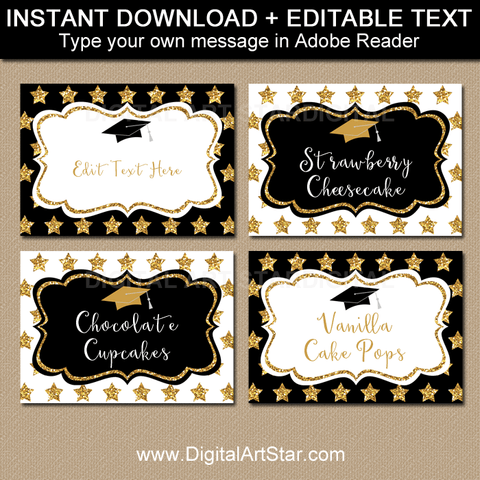 Black and Gold 2021 Graduation Printable Labels