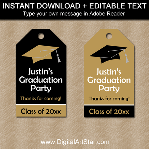 2021 Graduation Thank You Tags Black and Gold 