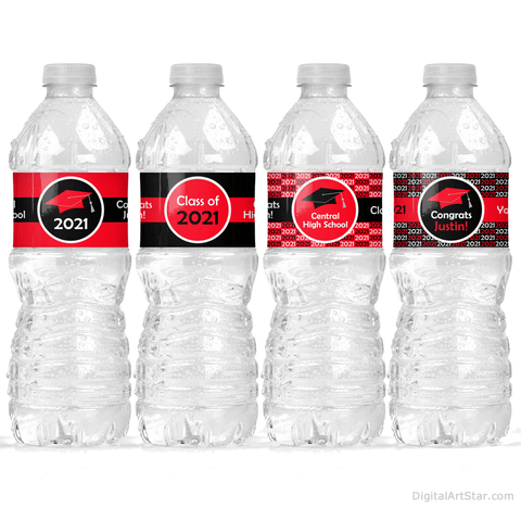 2021 Graduation Water Bottle Labels Red and Black