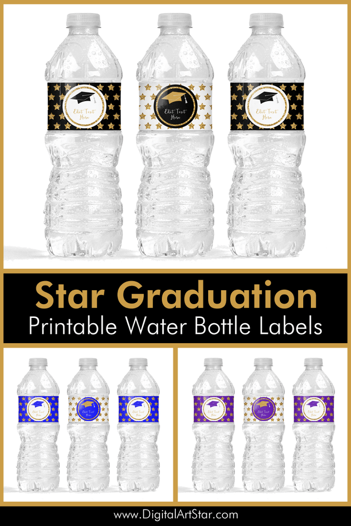 2021 Printable Graduation Water Bottle Labels with Glitter Stars