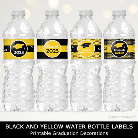 Black and Yellow Printable Graduation Water Bottle Labels Class of 2023