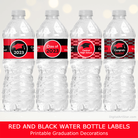 2023 Red and Black Graduation Water Bottle Labels