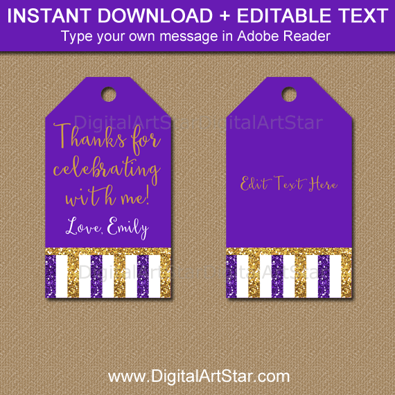 Purple and Gold 60th Birthday Thank You Tags