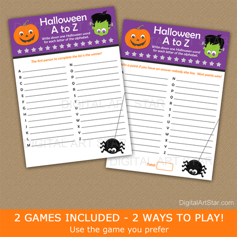 A to Z Halloween Words Game Printable