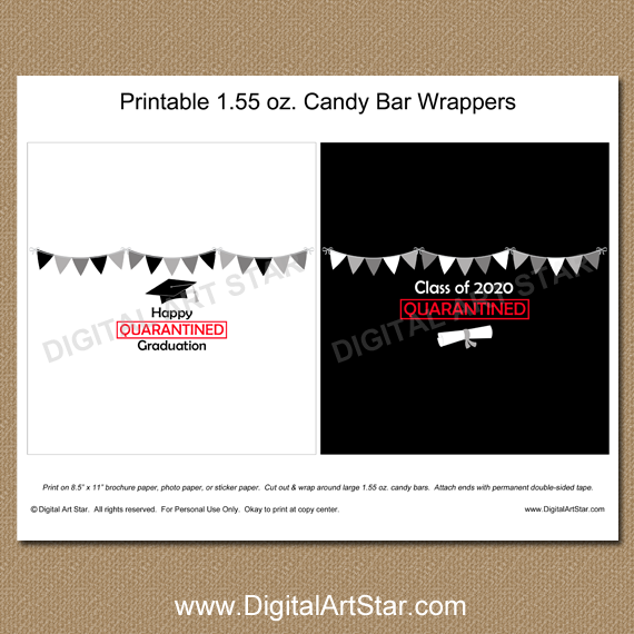 Quarantine Graduation Candy Bar Wrappers Printable PDF