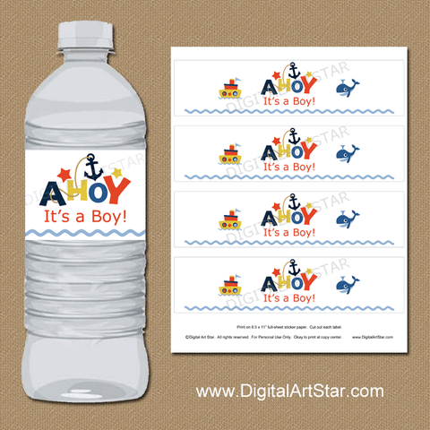 Ahoy Its a Boy Baby Shower Water Bottle Labels Printable Download