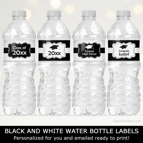 2023 Graduation Water Bottle Labels Printable Black White