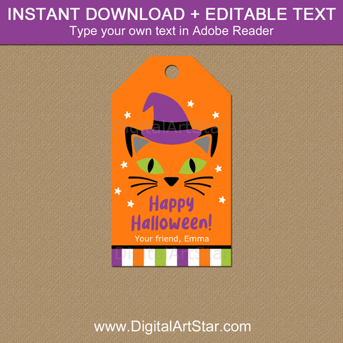 Cat Halloween Treat Bag Tags for Students