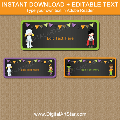 Chalkboard Halloween Address Labels Template with Monsters
