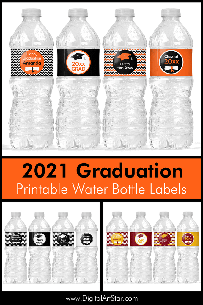 Chevron Graduation Water Bottle Labels Printable Class of 2021