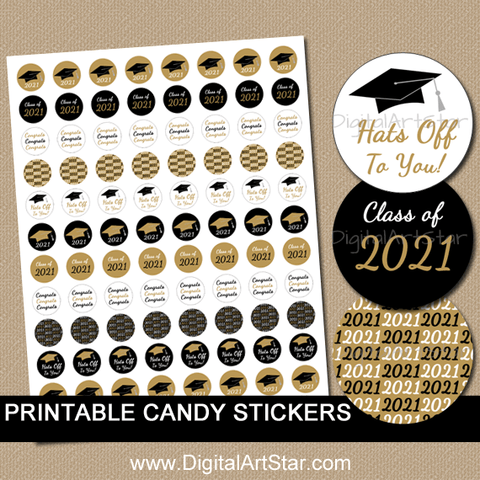 Class of 2021 Black and Gold Graduation Candy Stickers