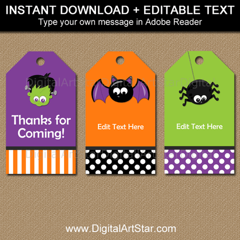 Cute Editable Halloween Tag Template for Kids Halloween Goodie Bags