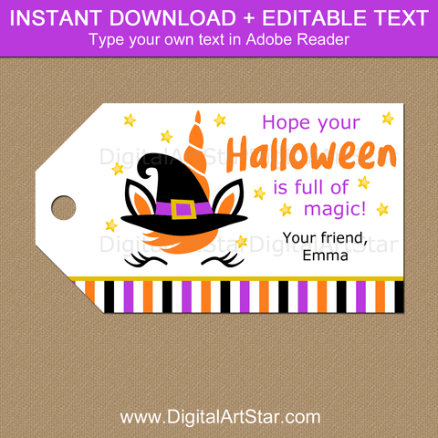 Cute Unicorn Halloween Gift Tags for Teachers