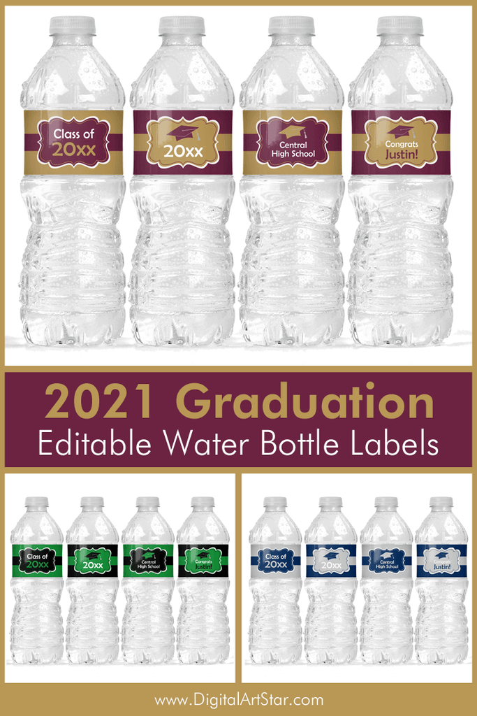 Editable Graduation Water Bottle Labels Class of 2021