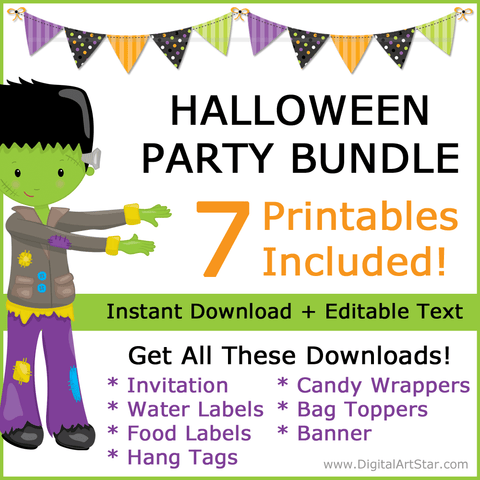 Printable Monster Halloween Party Bundle with Halloween Party Decorations and Halloween Party Favors