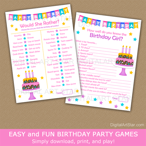 Happy Birthday Party Games Bundle for Girl Birthday Party