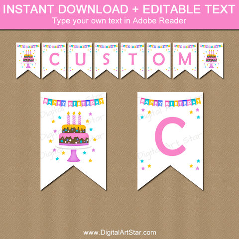 Happy Birthday Theme Banner Printable for Girl Birthday