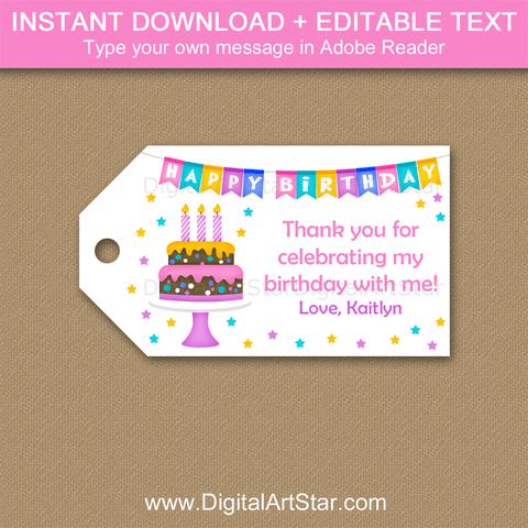 Happy Birthday Party Theme Thank You Tags for Girl Birthday