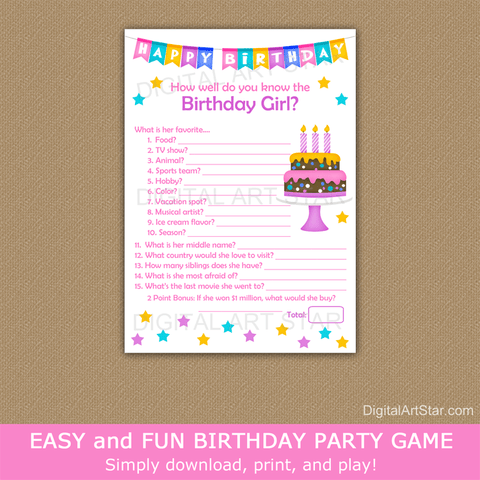 How Well Do You Know the Birthday Girl Printable Birthday Game