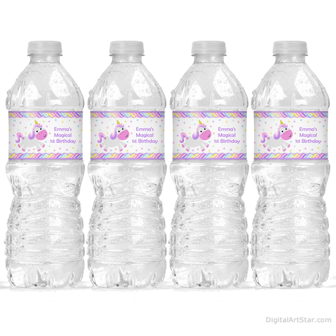 Magical Unicorn 1st Birthday Party Decorations Printable Water Bottle Labels