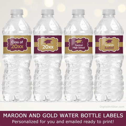 2023 Graduation Party Decorations Maroon Gold Water Bottle Stickers