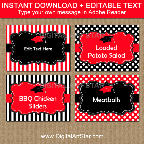 Polka Dot Graduation Food Label Printable Red Black