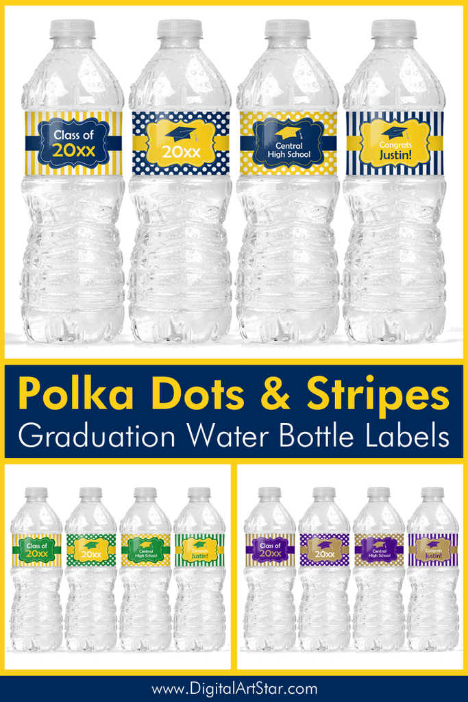 Polka Dot and Striped Graduation Water Bottle Labels 2021