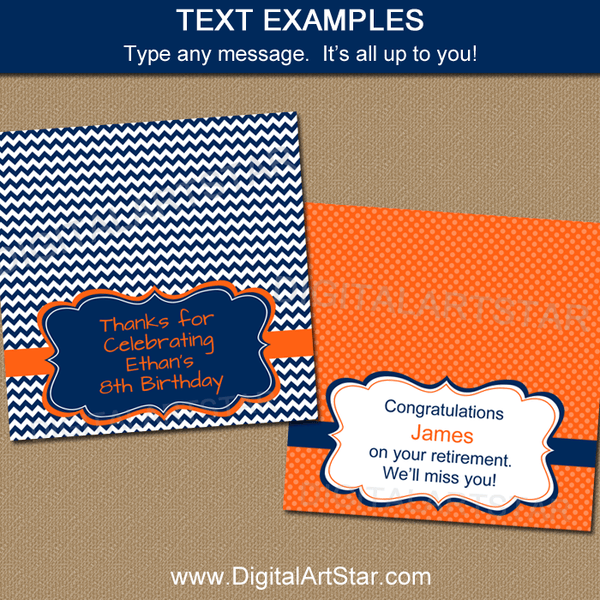 Printable Birthday Candy Bag Toppers Navy Blue Orange White