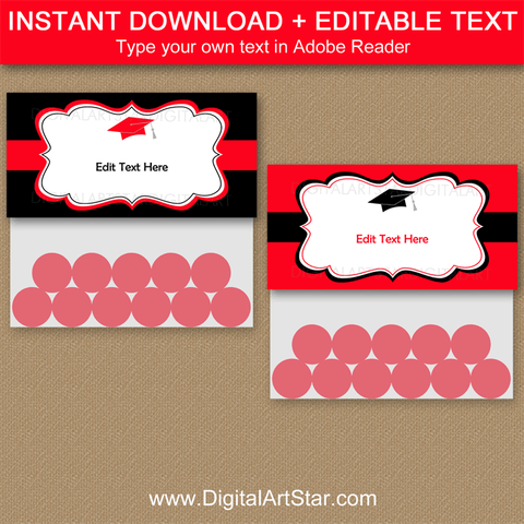 Printable Graduation Candy Bag Topper Template Red Black White