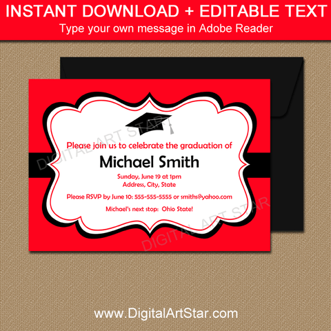 Printable Red and Black Graduation Party Invite