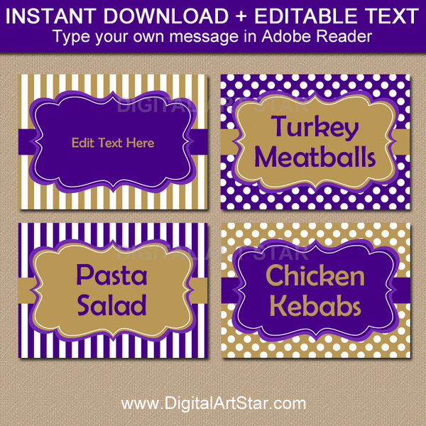 Purple and Gold Birthday Food Labels Template