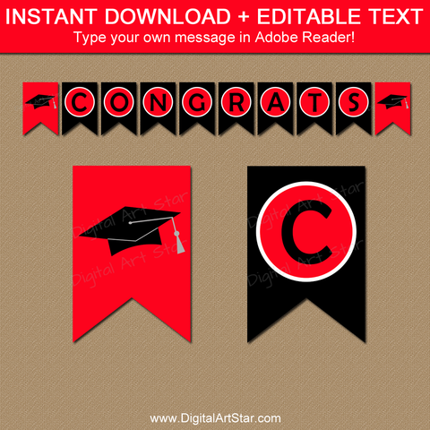 Red and Black Graduation Decorations Printable Banner