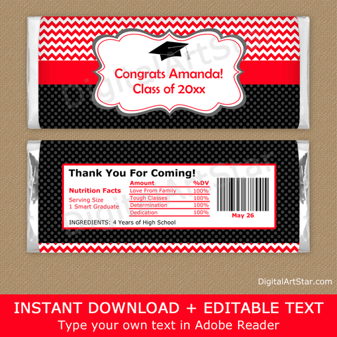 Red and Black Chevron Graduation Candy Wrappers Party Favors