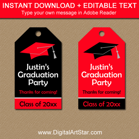 Editable Red and Black Graduation Gift Tags Printable