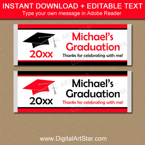 Red Black and White Themed Graduation Chocolate Bar Wrapper Template