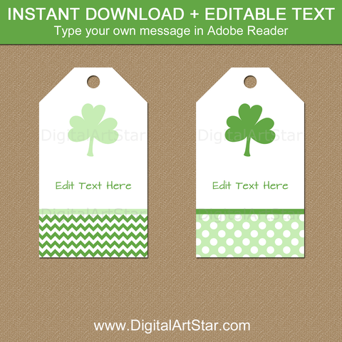 Green Shamrock Gift Tags for St Patricks Day Favors