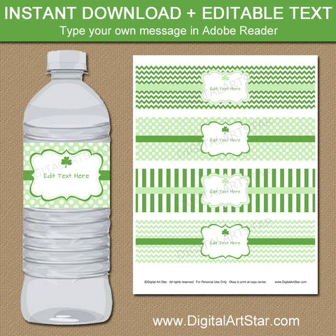 Printable Shamrock Water Bottle Labels for St Patricks Day Party Decorations