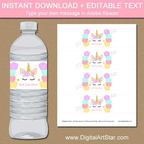 unicorn printable food labels unicorn party supplies digital art star