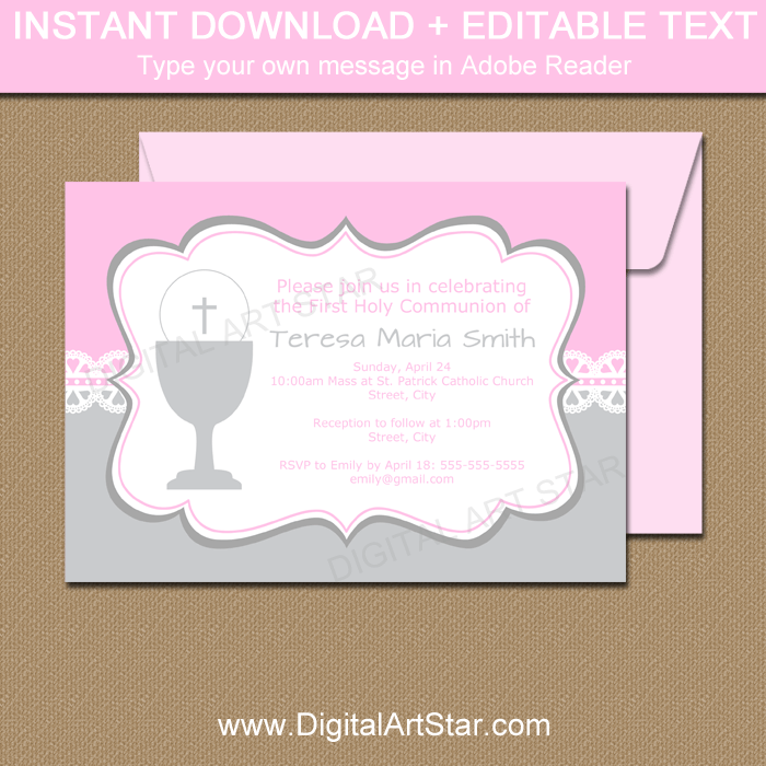 First Communion Invitation Templates Digital Art Star