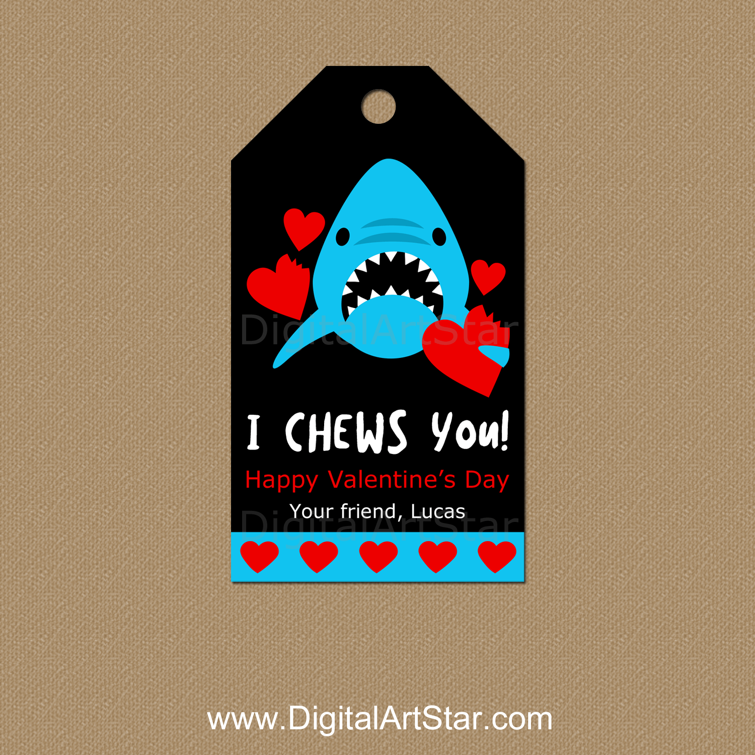 I Chews You Valentine Printable Tags Personalized Digital Art Star