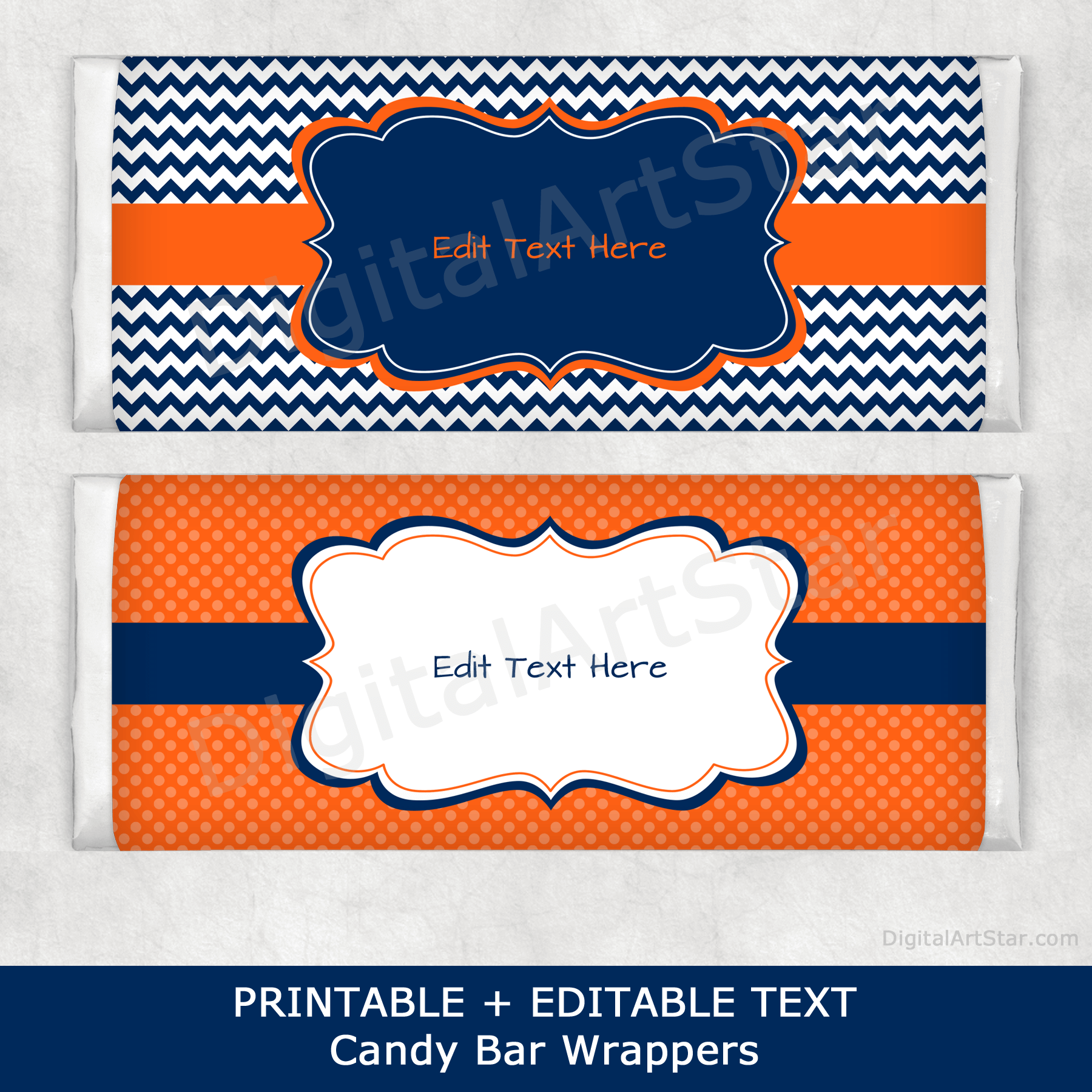 Orange And Navy Blue Printable Candy Bar Wrappers Digital Art Star