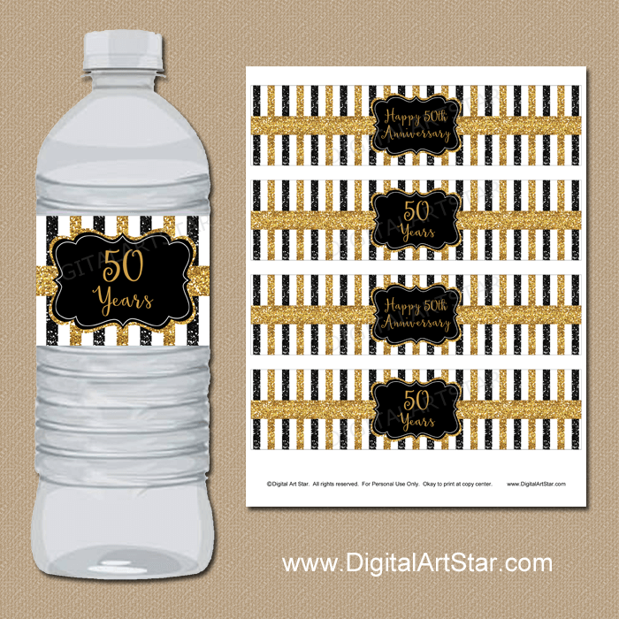 printable 50th wedding anniversary water bottle labels digital art star