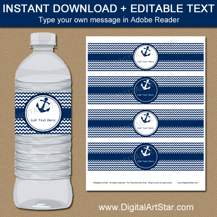 printable water bottle labels for nautical birthday digital art star