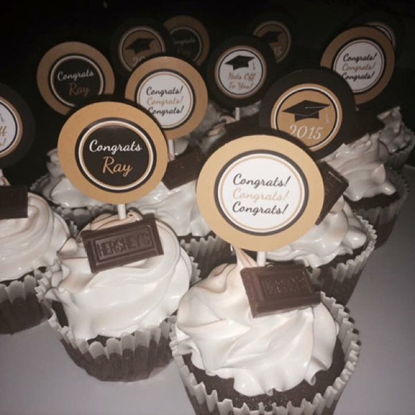 Graduation Cupcake Picks: Black Gold Graduation Party | DigitalArtStar