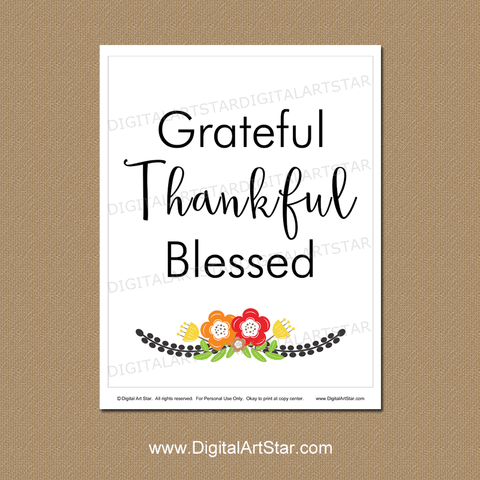 Black and White Grateful Thankful Blessed Tags with Autumn Floral