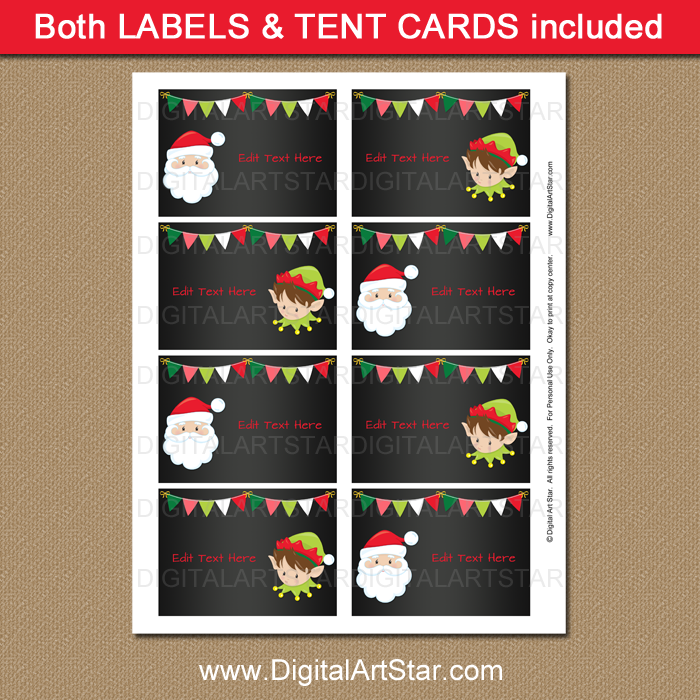 Chalkboard Christmas Treat Box Labels, Santa, Elf | Digital Art Star