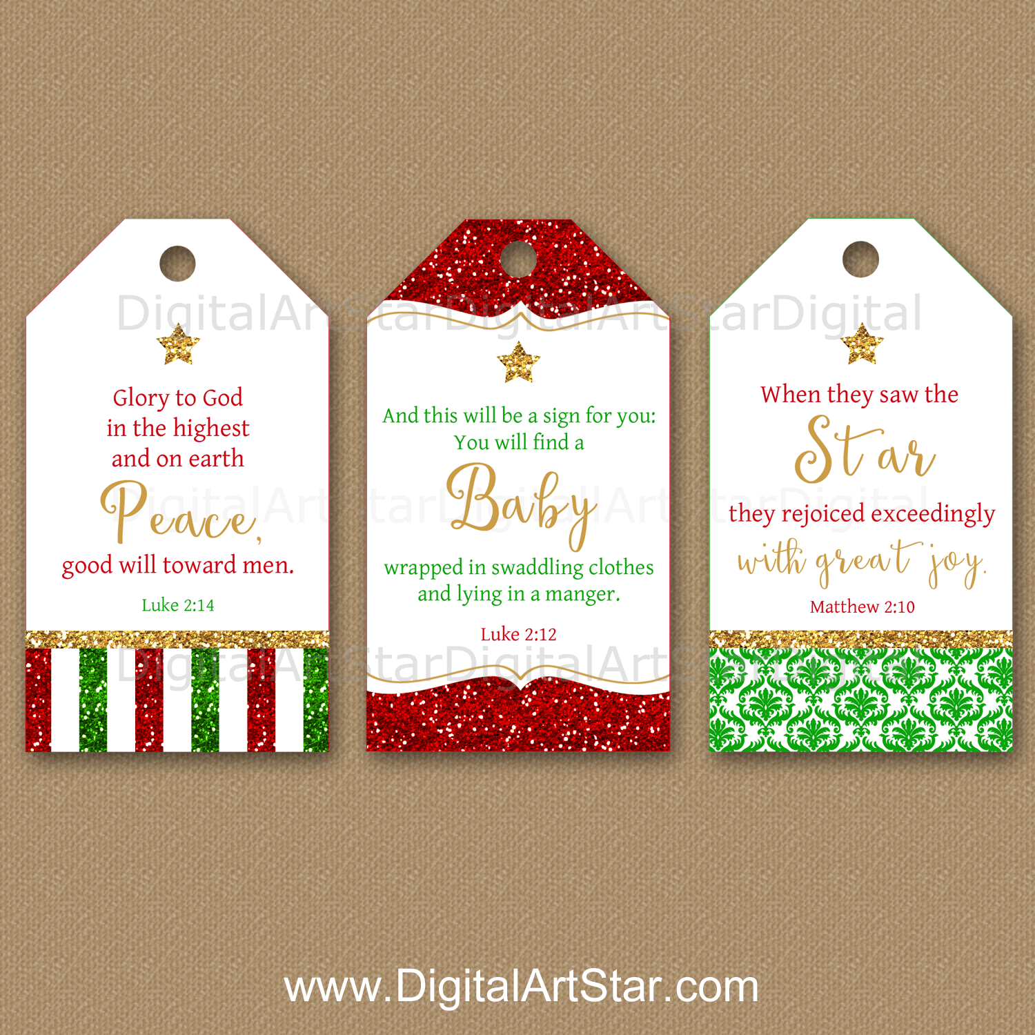 Christmas Bible Verse Tags Gift Tag Download Digital Art Star