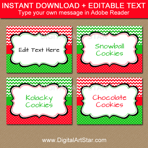 Christmas Water Bottle Labels template – red & green